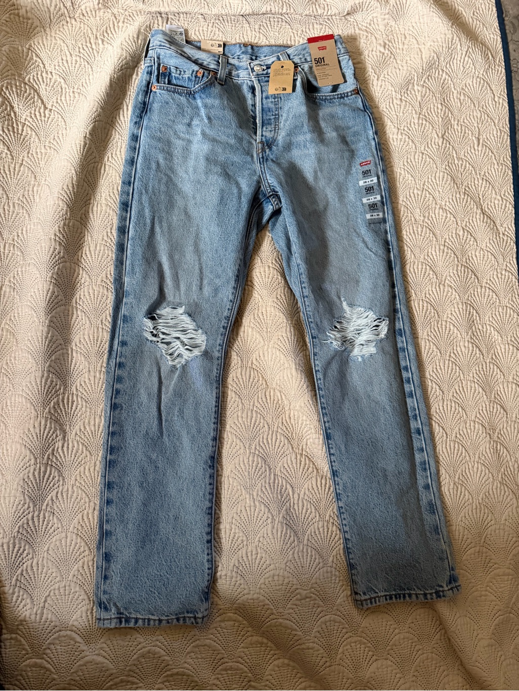 Levi's 501 Light Blue Distressed Straight Jeans